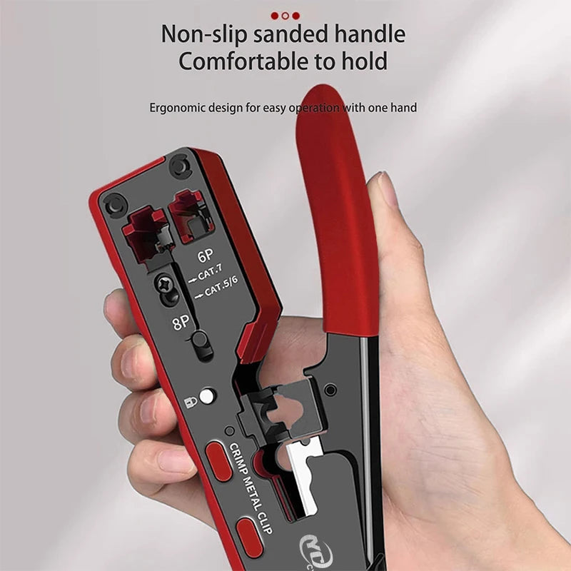 Vabena RJ45 RJ12 RJ11 Pass Through Crimp Tool & Stripper Kit | Cat5e-Cat7 Ethernet Crimper
