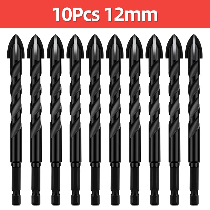 TOOLEYE Multifunction Cross Hex Drill Bit Set - Concrete, Tile, Glass, Metal