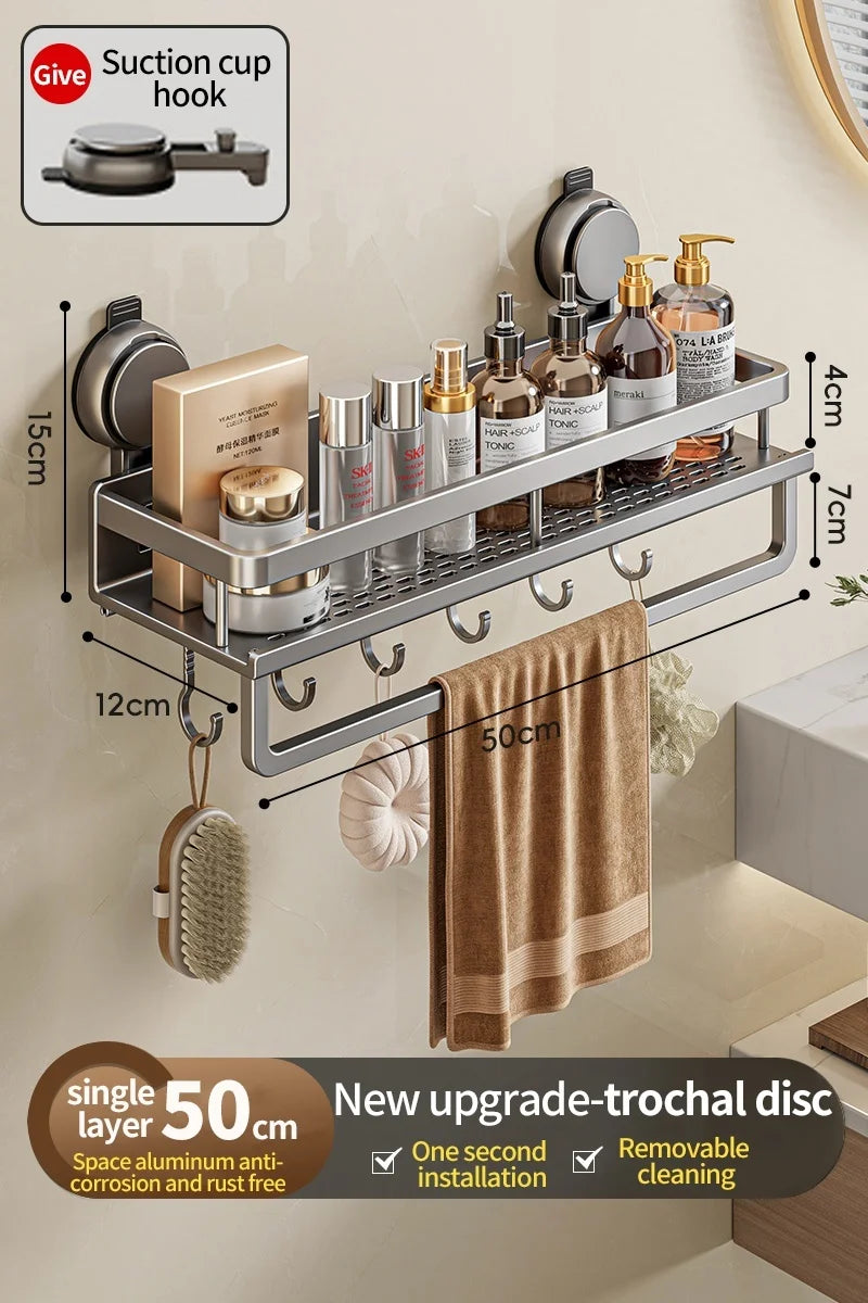 Wall Mounted No-Drill Bathroom Storage & Towel Rack | Versatile Organizer
