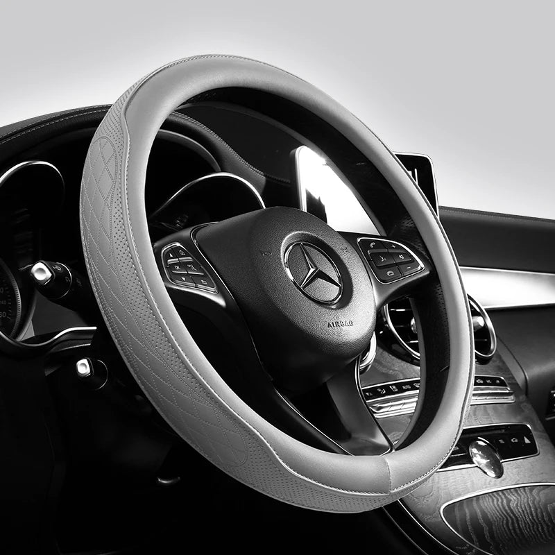 Vabena Napa Leather Perforated Patchwork Steering Wheel Cover Universal 15-inch