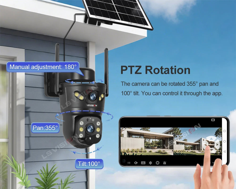 LS VISION 4G/WiFi Outdoor Solar Camera 8MP Dual Lens PIR SIM Night Vision Waterproof CCTV
