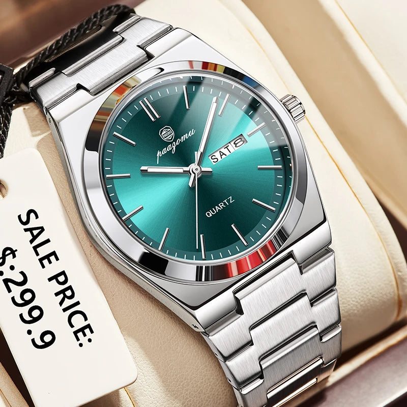 PAAZOMU Men's Chronograph Watch - Waterproof Stainless Steel Luminous Quartz