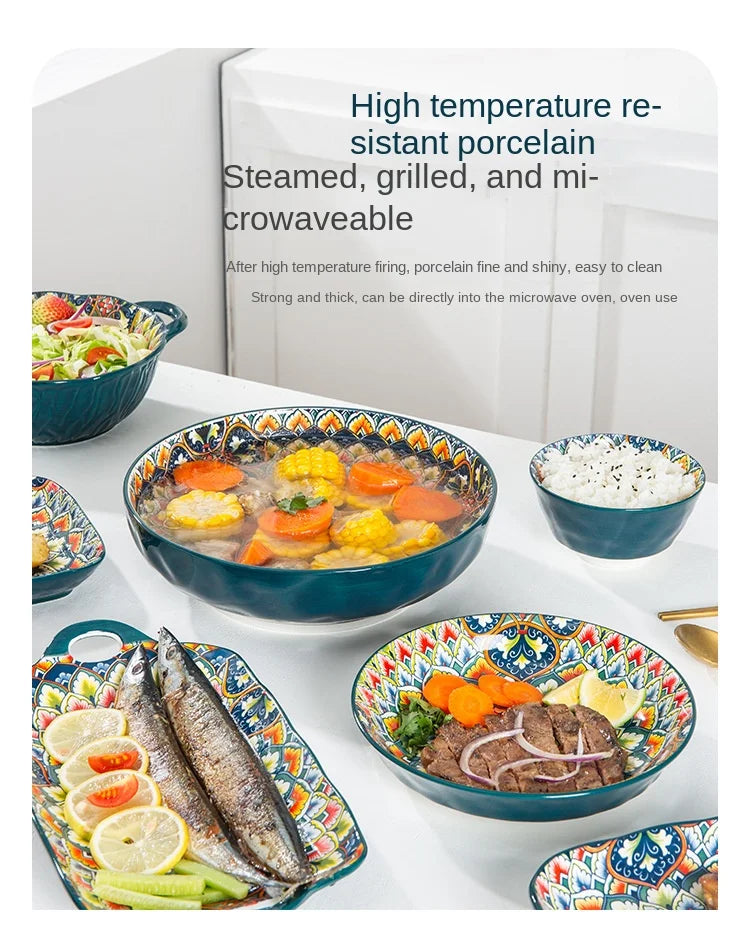 Bohemia Retro Ceramic Tableware Set for 4 | Elegant Dining