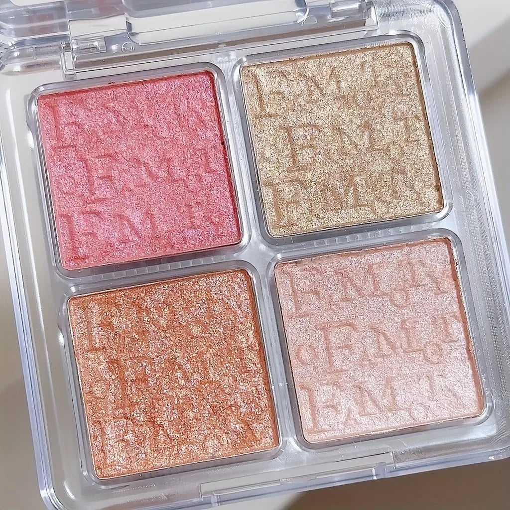 4 Color Highlighter Palette - Natural Glow & Shimmer Makeup