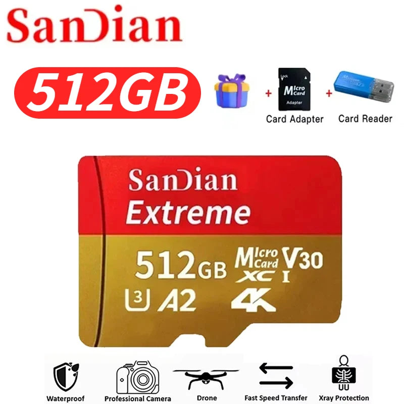Original Micro TF Card V30 Class10 - 128GB, 256GB, 512GB Flash Memory for Surveillance, PC & Mac