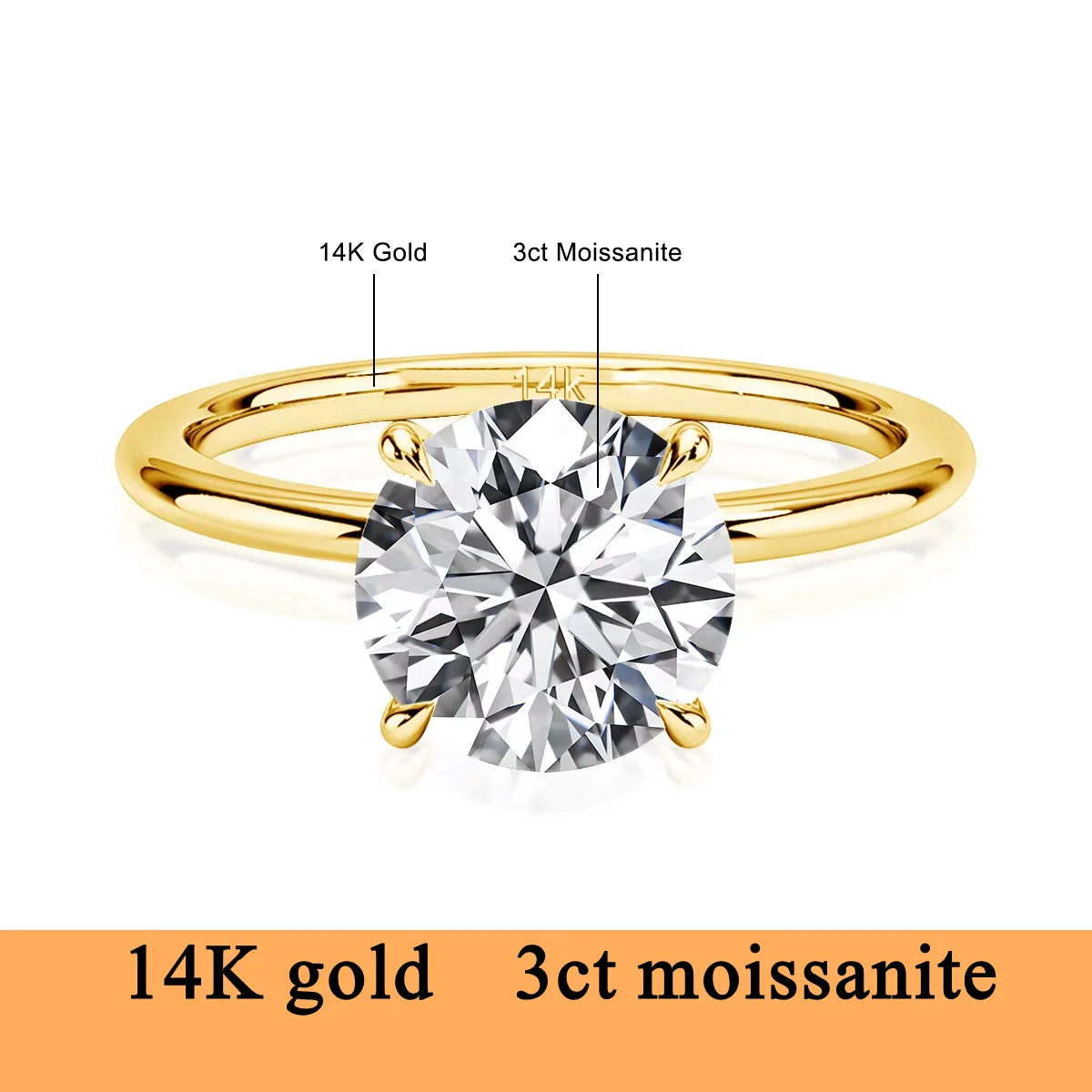 14K Gold Moissanite Engagement Ring for Women | Wedding Band