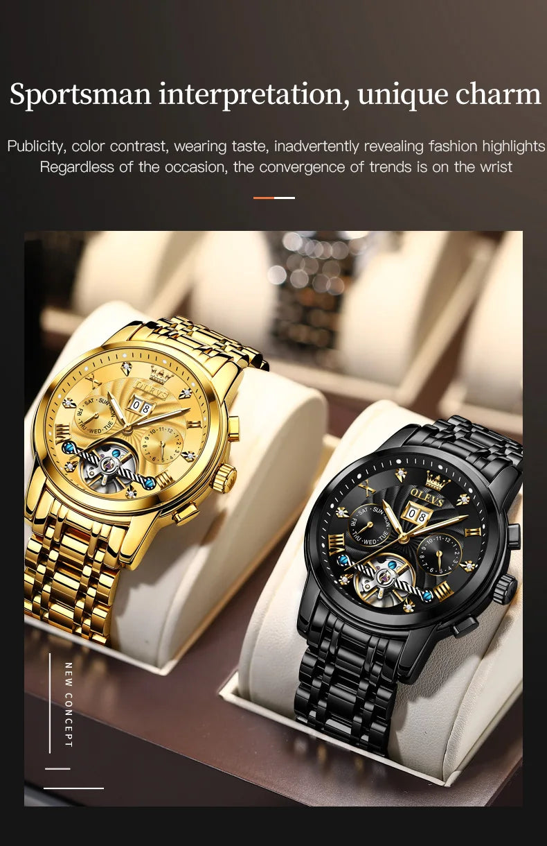 OLEVS Classic Men's Tourbillon Automatic Multi-function High-End Watch