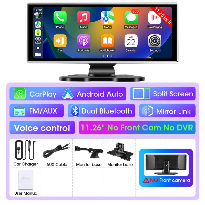 10/11.26" 4K Dash Cam with Wireless Carplay & Android Auto | GPS | Dual Lens
