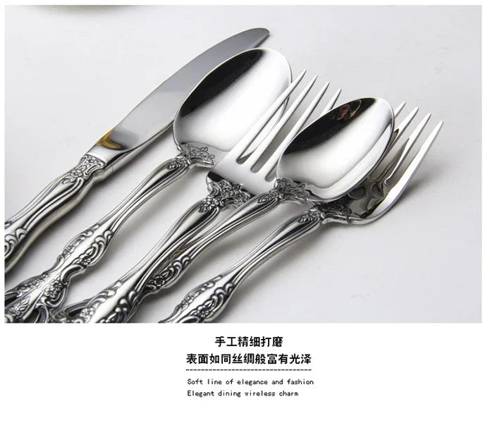 Luxury Retro Gold Silverware Set | 5-Piece 304 Stainless Steel Cutlery