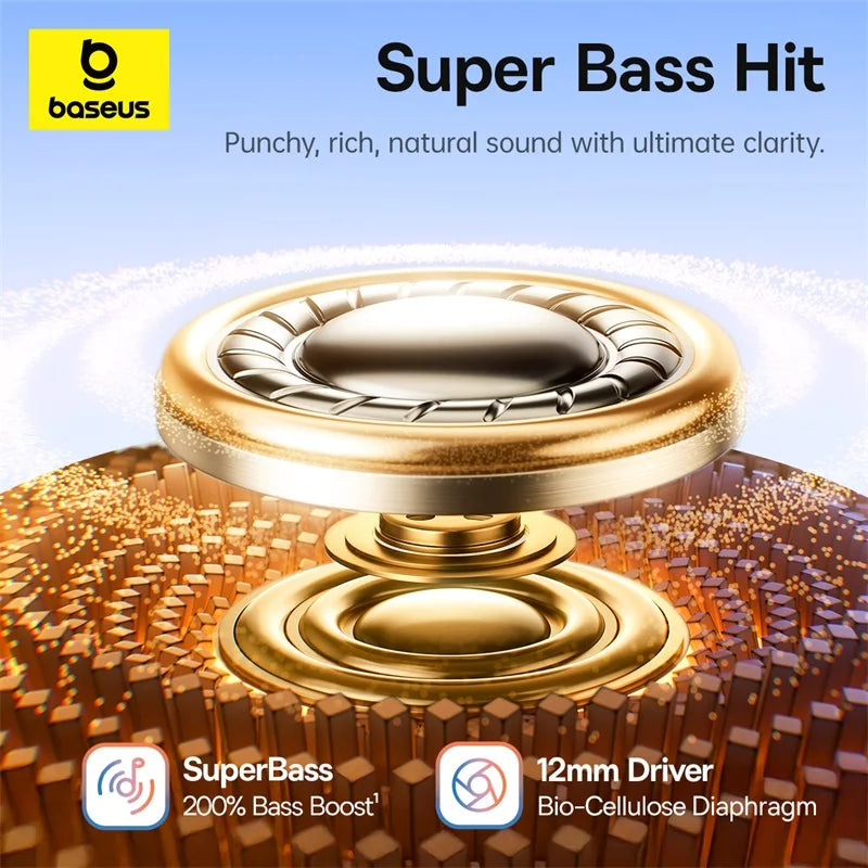 Baseus BC1 Open Ear Clip Earbuds - Wireless Bluetooth 6.0 Sports Headphones with 4-Mics & Super Bass IP55