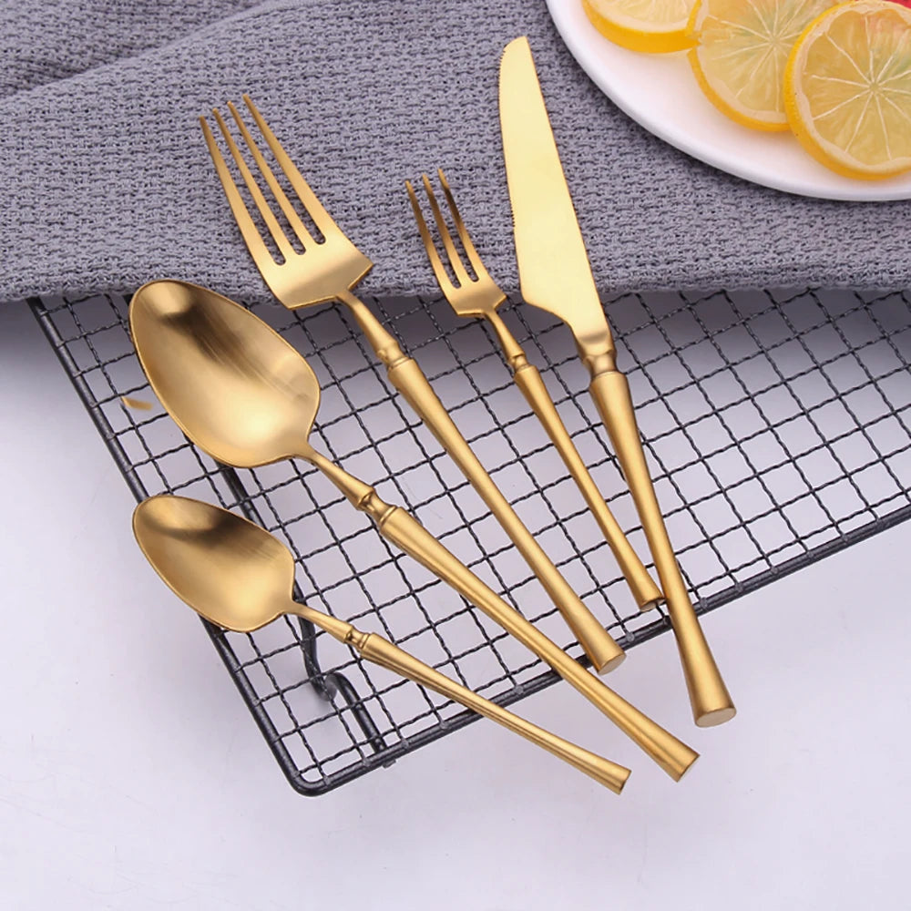 Elegant Gold Cutlery Set | Stainless Steel Dinnerware (10-30 Pcs)