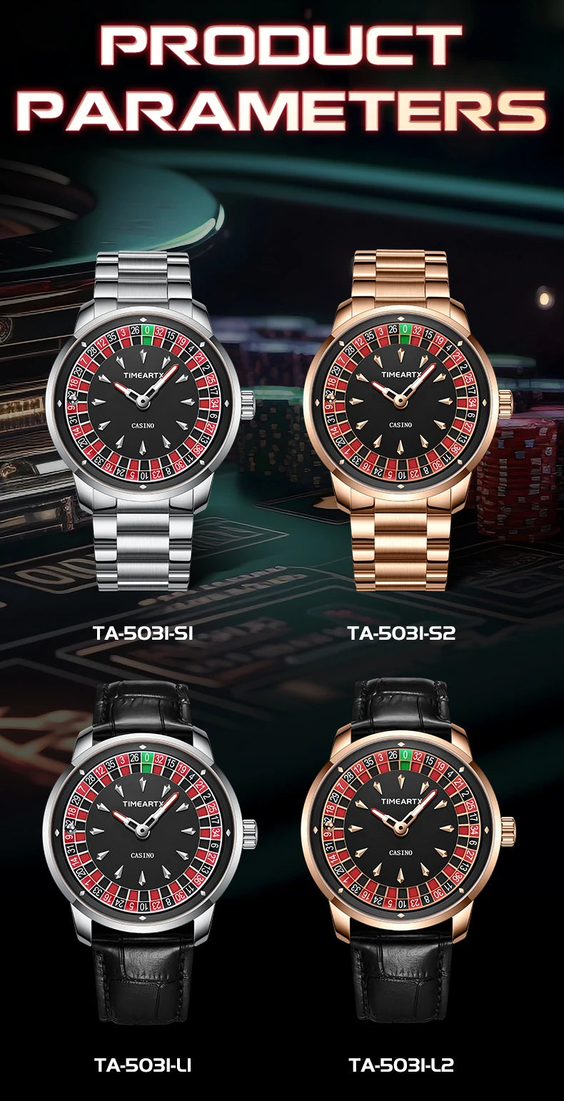 TIMEARTX Luxury Roulette Poker Game Quartz Watch for Men