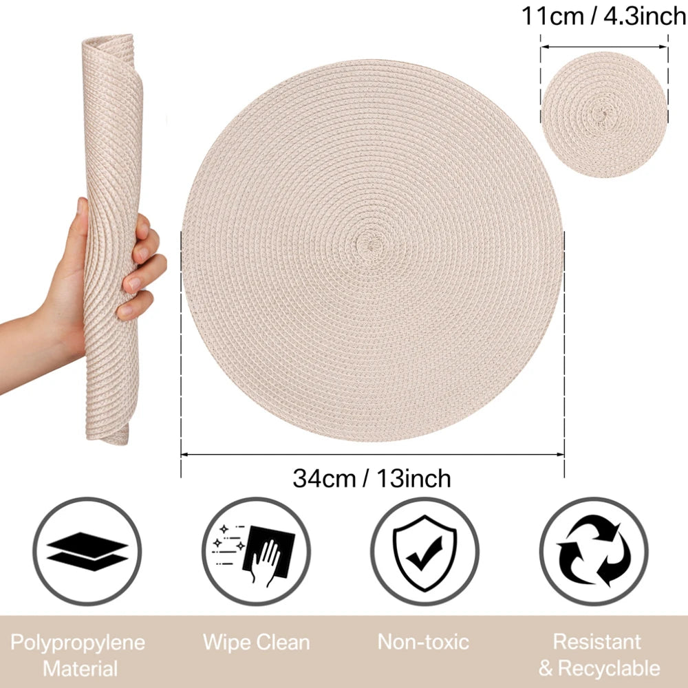 Premium Round Braided Placemats - Set of 6 | Elevate Your Dining Experience