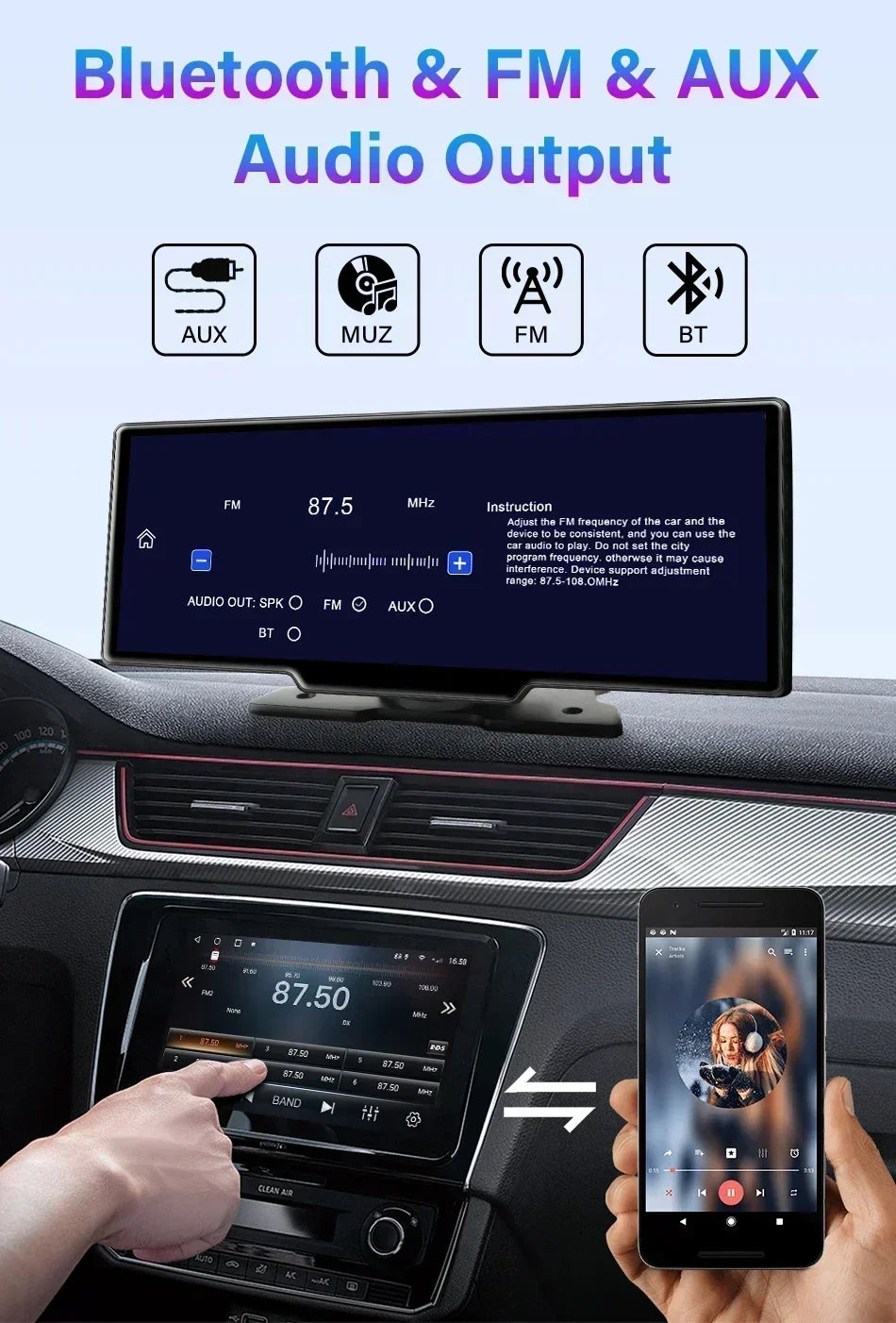 Srnubi 10.26" 4K Dash Cam with CarPlay, Android Auto & GPS