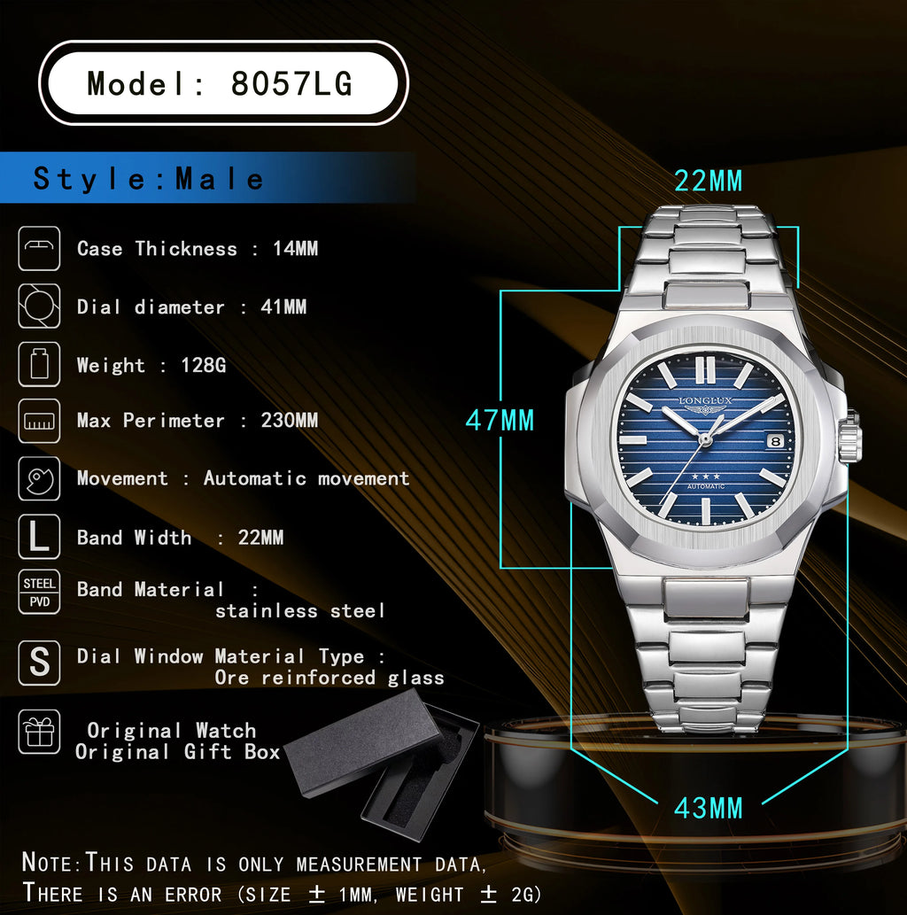 Vabena Men's Automatic Luxury Business Watch - Stainless Steel & Luminous