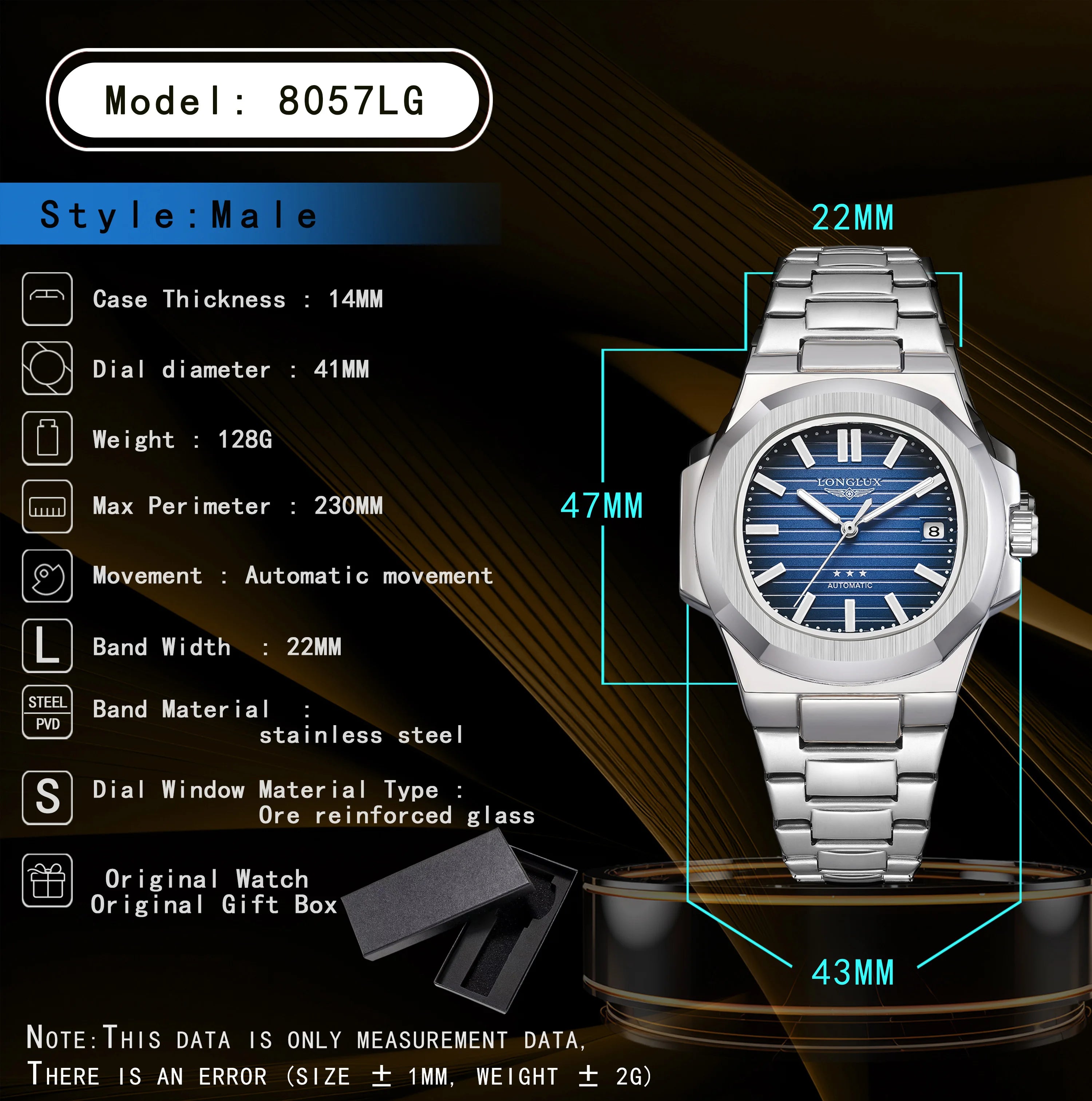 Vabena Men's Automatic Luxury Business Watch - Stainless Steel & Luminous