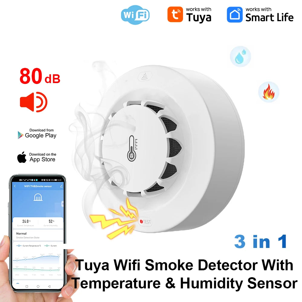 Tuya Smart WiFi & Bluetooth Smoke Detector with Temp & Humidity