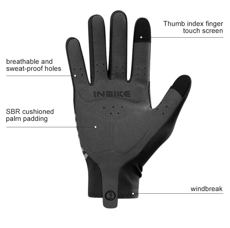 INBIKE Full Finger Touch Screen Cycling Gloves - MTB Road Bike Spring Summer
