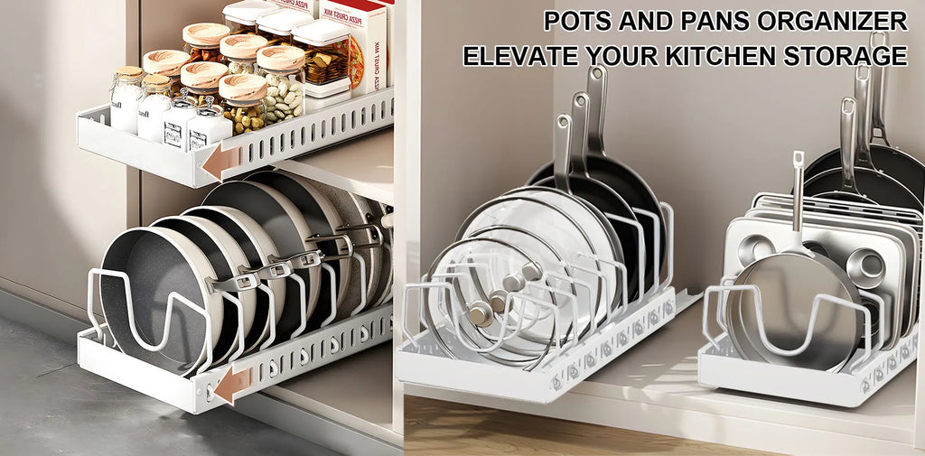 Kitchen Multifunctional Pull-Out Organizer for Pots, Pans, Lids, Spices & Dishes