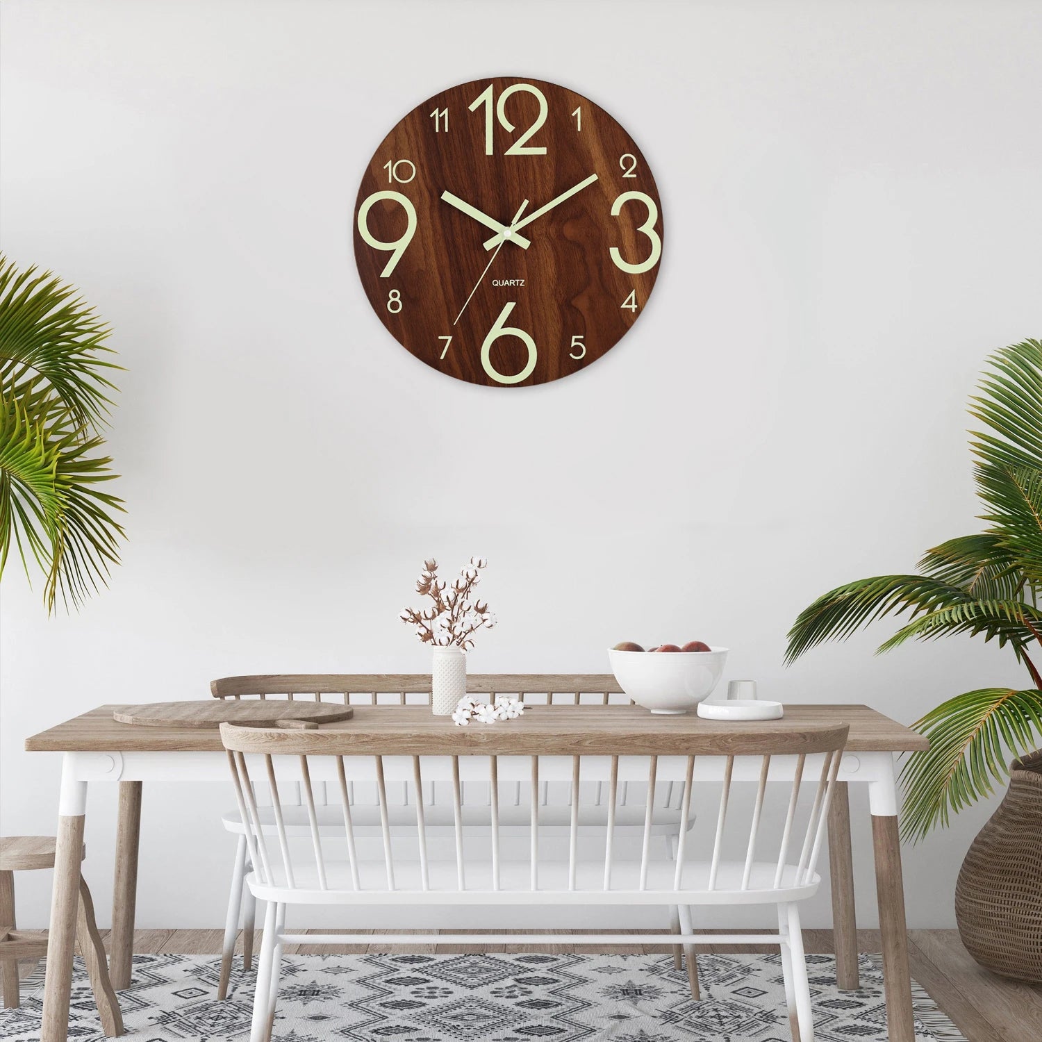12-Inch Nordic Luminous Wood Wall Clock - Silent & Stylish