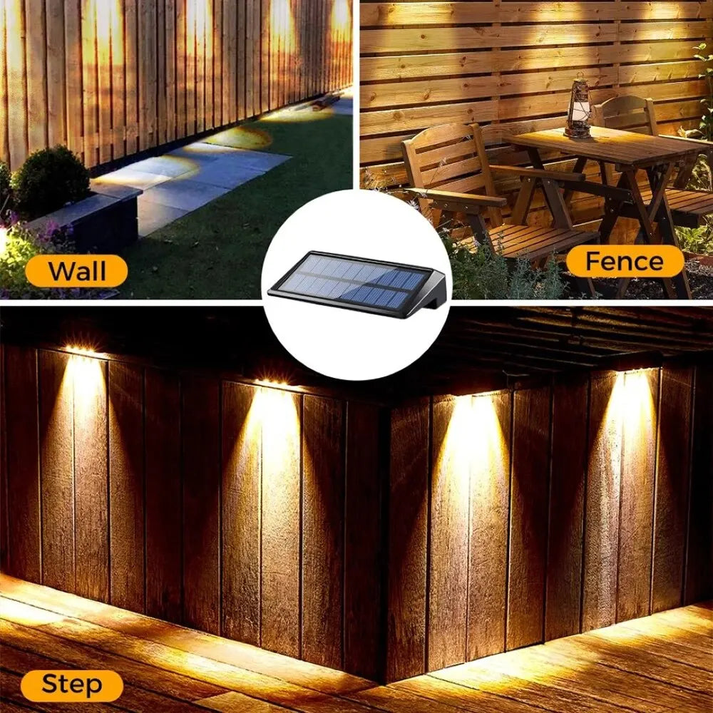 2-Pack 4 LED Solar Wall Lights – Outdoor Waterproof Fence & Deck Lighting