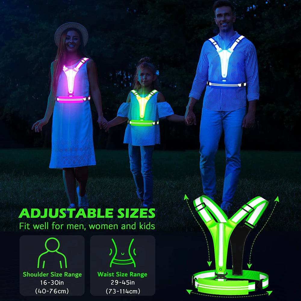 Vabena LED Reflective Running Vest - USB Rechargeable & Waterproof Phone Pouch