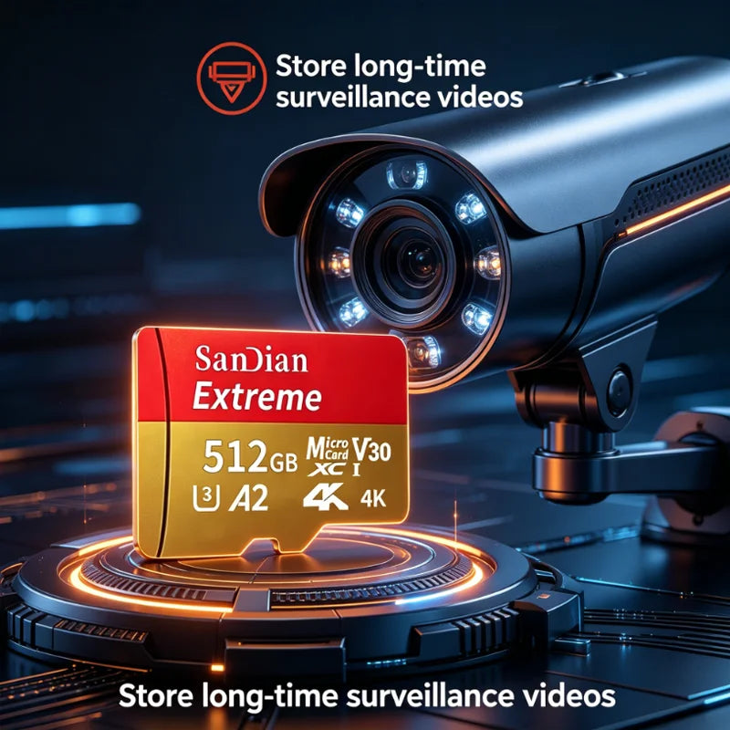 Original Micro TF Card V30 Class10 - 128GB, 256GB, 512GB Flash Memory for Surveillance, PC & Mac