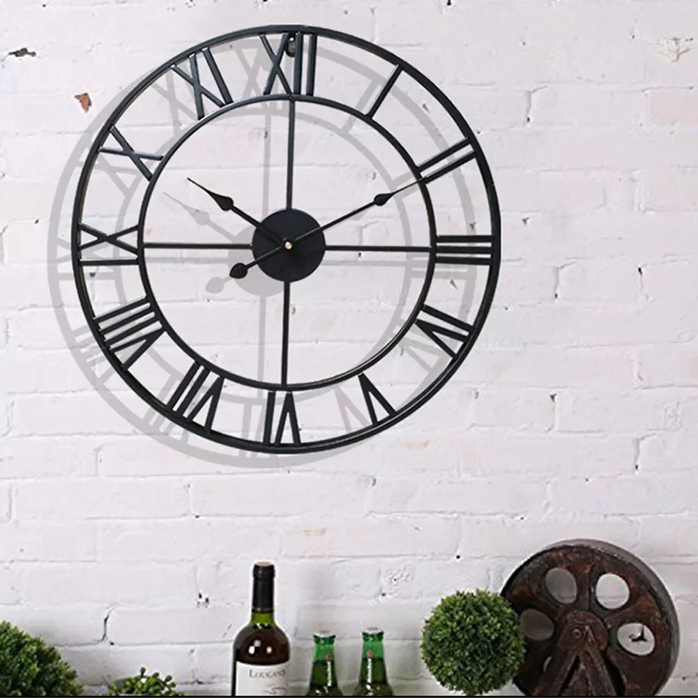 Modern 3D Large Wall Clock - Retro Roman Numerals, Silent Nordic Design for Living Room Decor