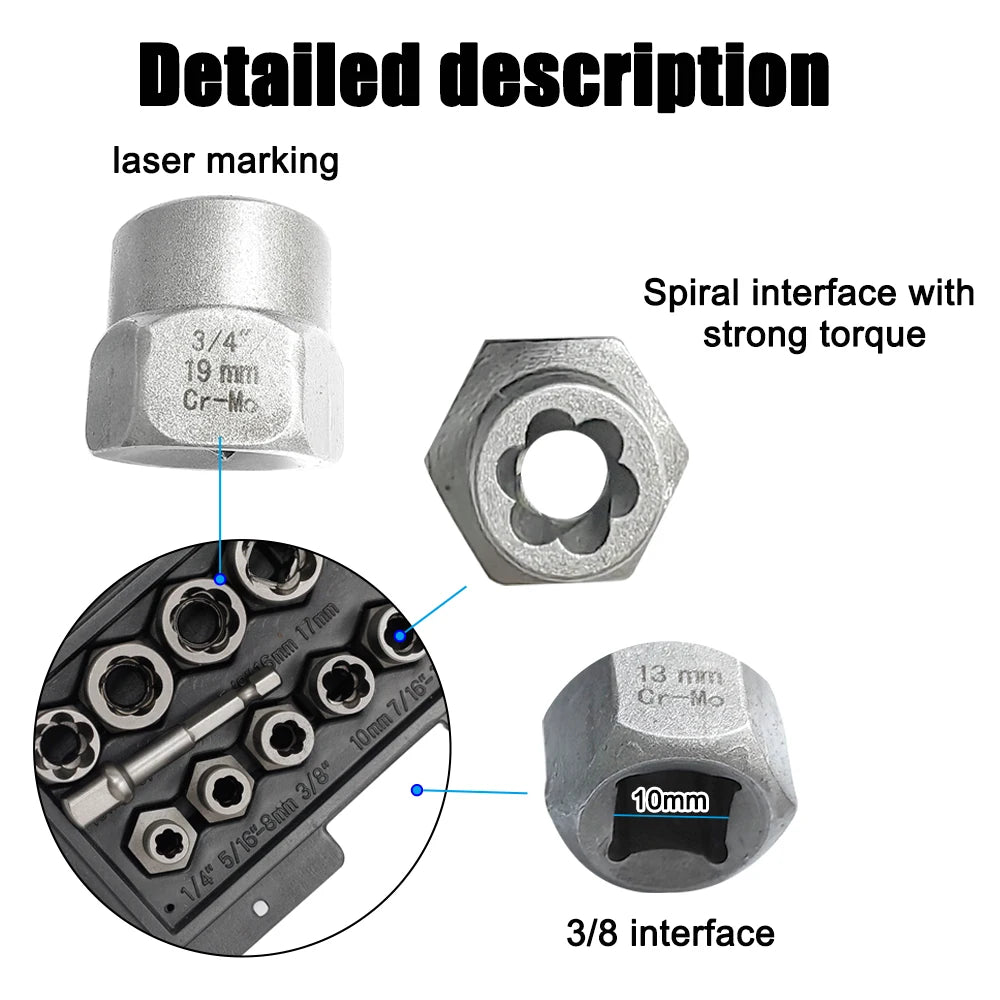 14pc Nut Extractor Set - Broken, Rounded & Anti-Theft Screw Removal Tool