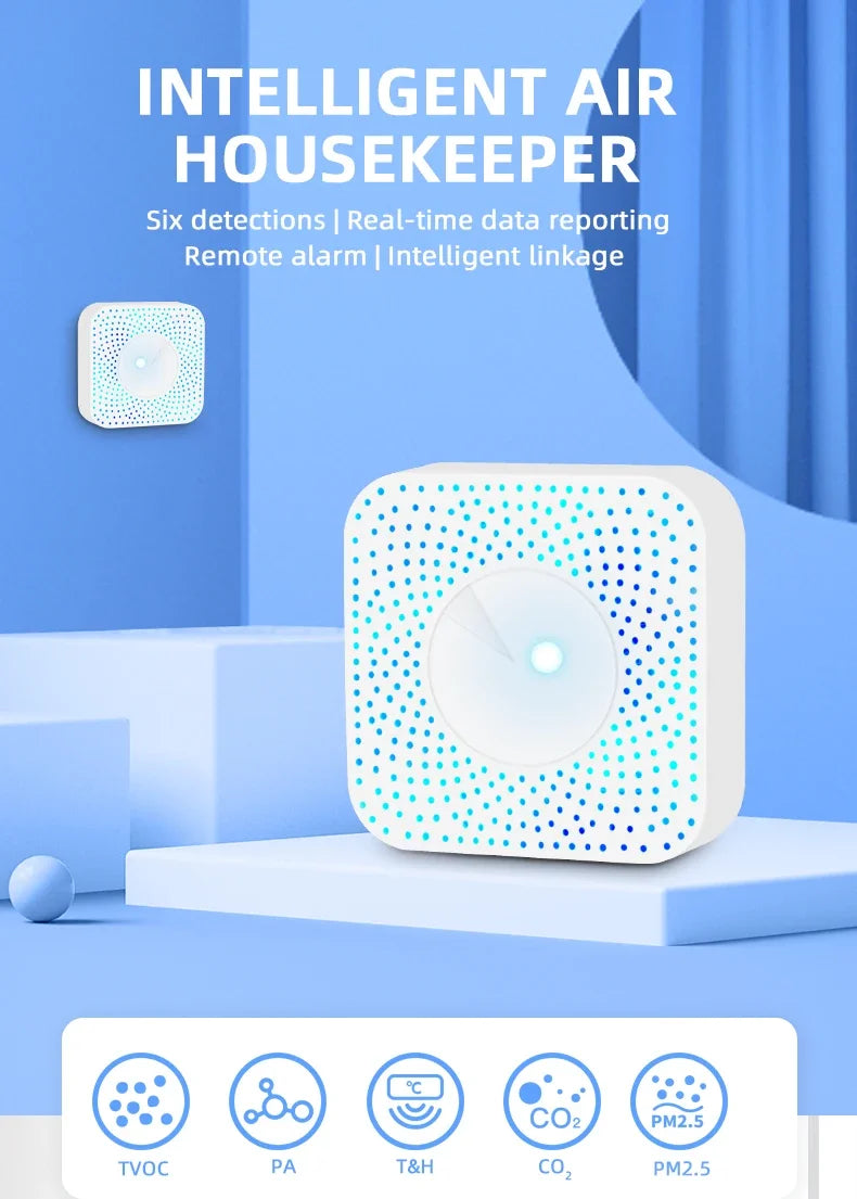 Tuya ZigBee 6-in-1 Smart Air Quality Monitor - Home Environment Detector