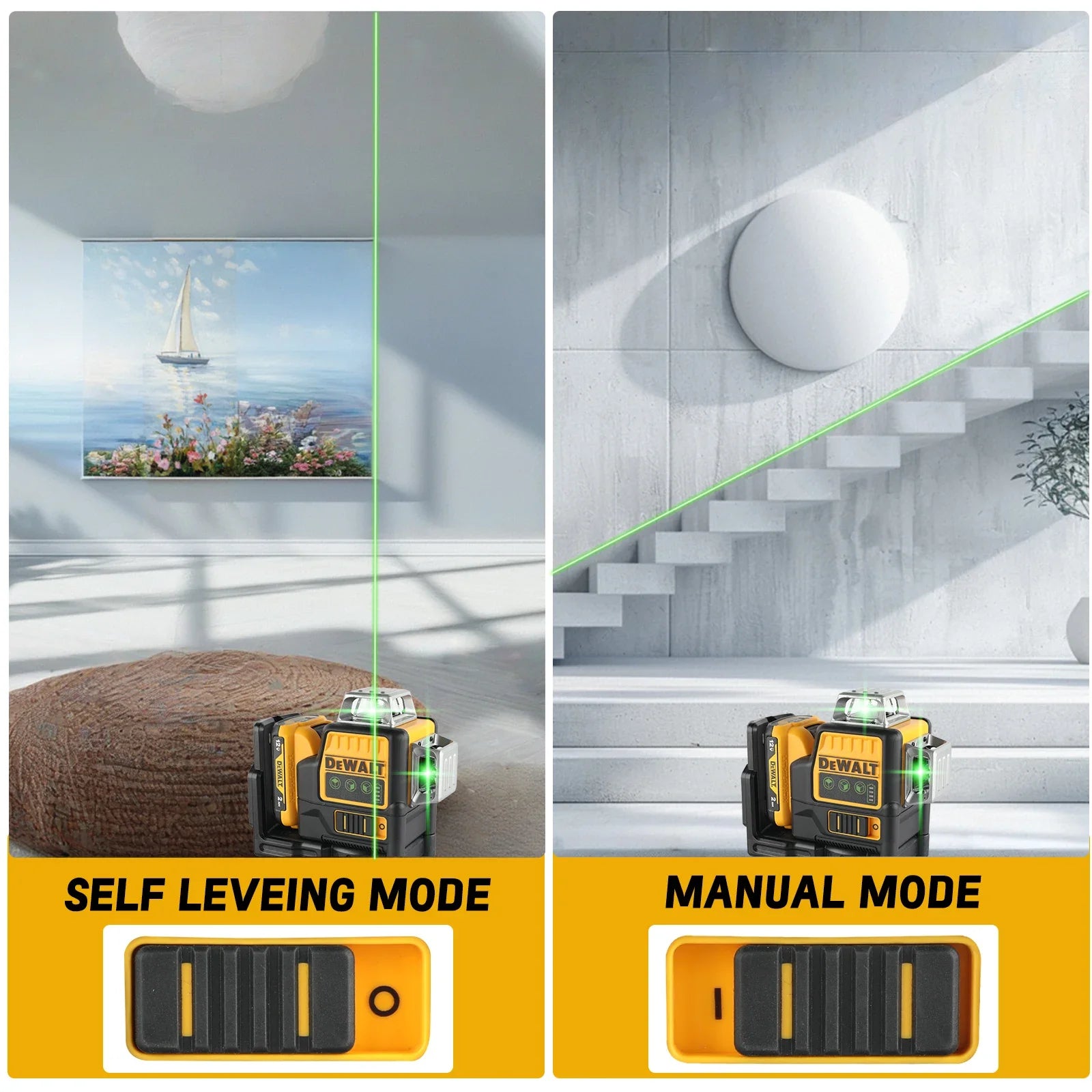 DEWALT DW089LG Green Beam Self-Leveling 3-Line Laser Level