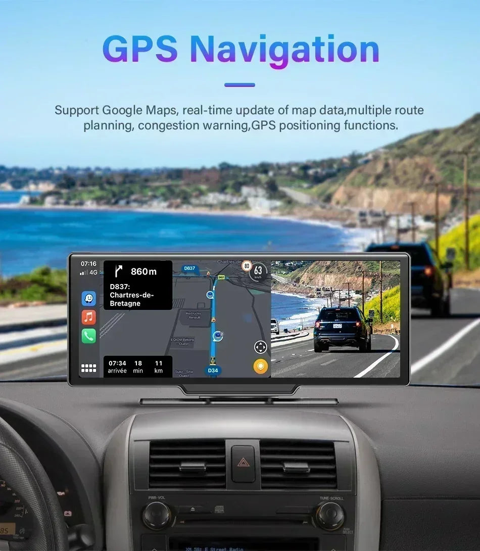 Srnubi 10.26" 4K Dash Cam with CarPlay, Android Auto & GPS