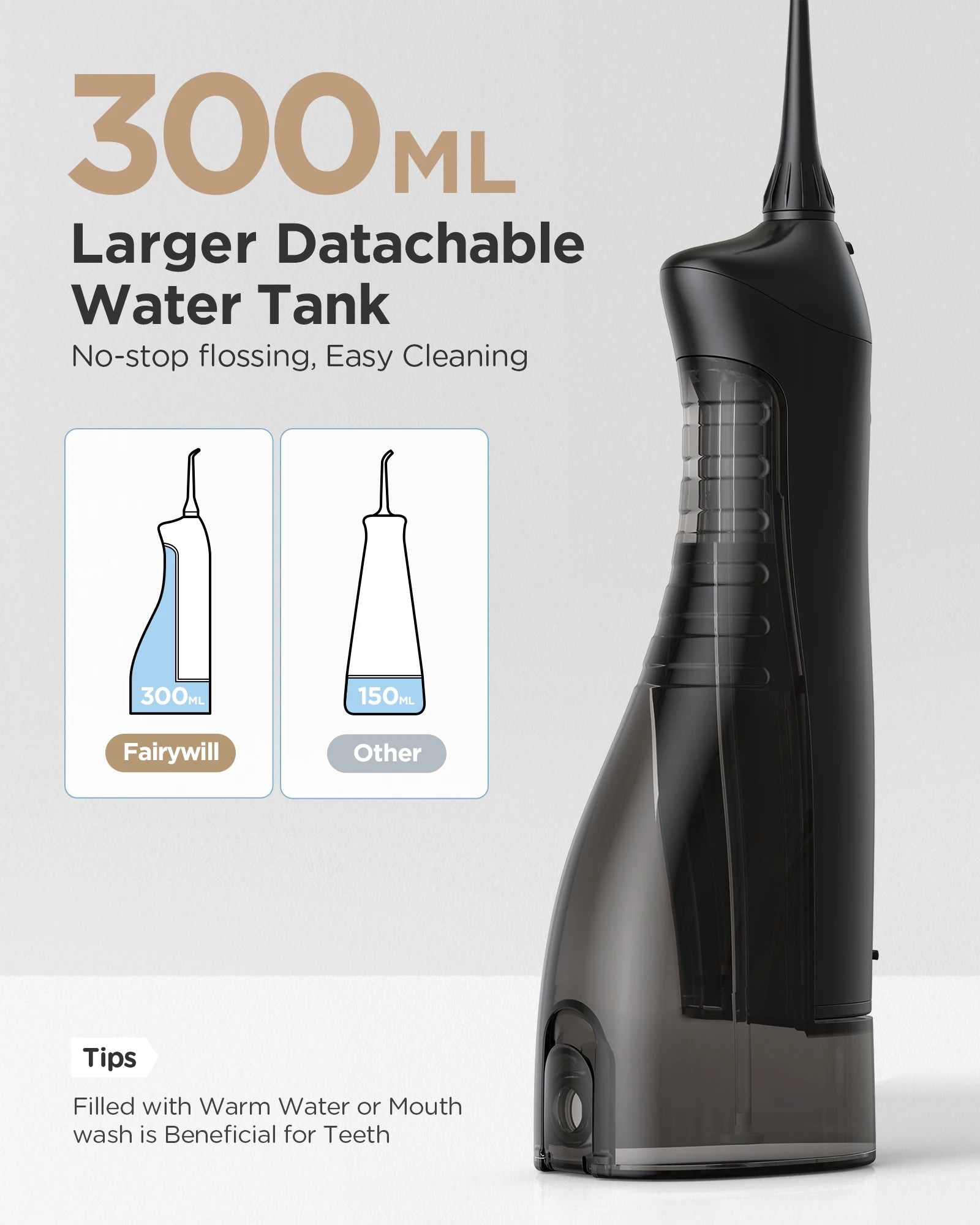 Fairywill Portable Cordless USB Water Flosser for Dental Care