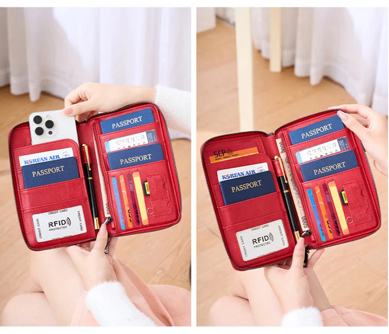 Travel Passport Wallet - RFID Anti-Theft PU Leather Organizer for Men & Women