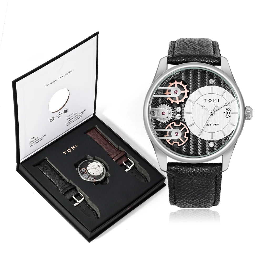 TOMI Men's Luxury Quartz Watch Gift Set - Detachable Strap