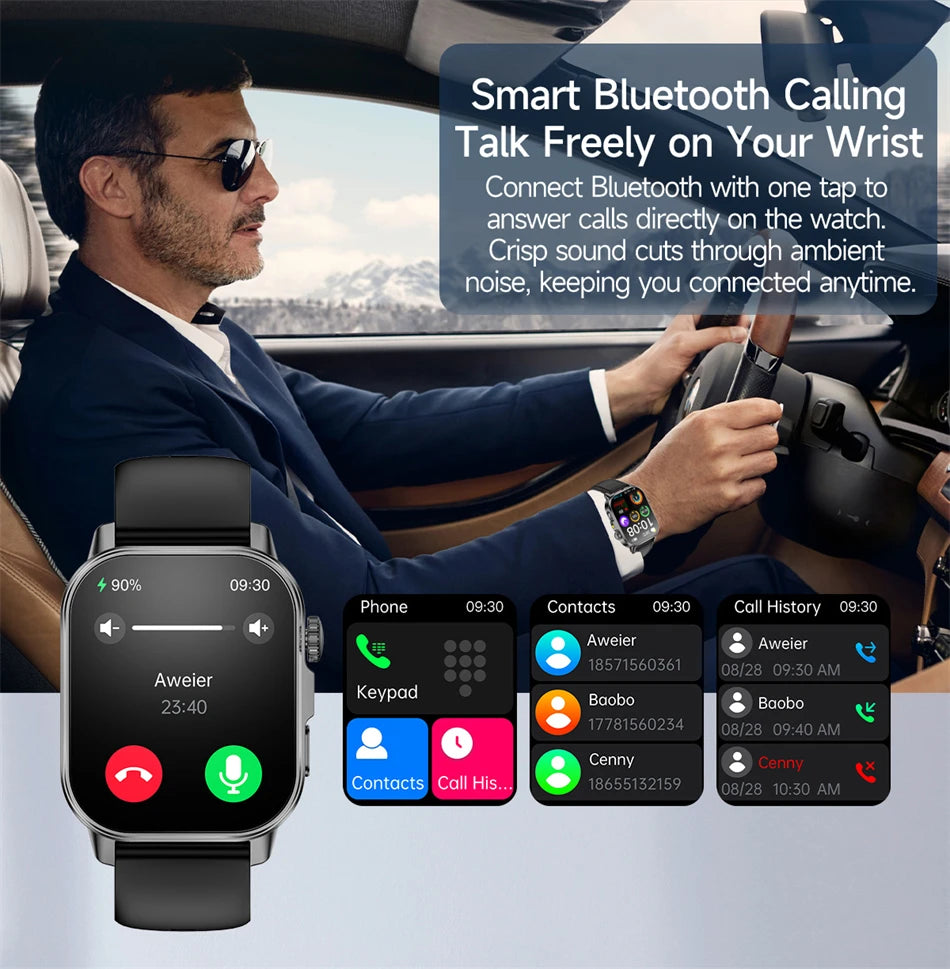 Vabena Men's ECG Smartwatch: Accurate Health Diagnosis with Blood Pressure, Oxygen, Fat, Uric Acid & Temp Monitoring