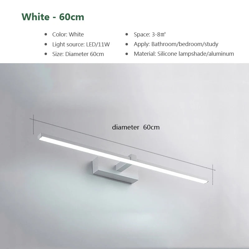 Vabena Modern LED Bathroom Wall Light - Three Color Aluminum Mirror Lamp