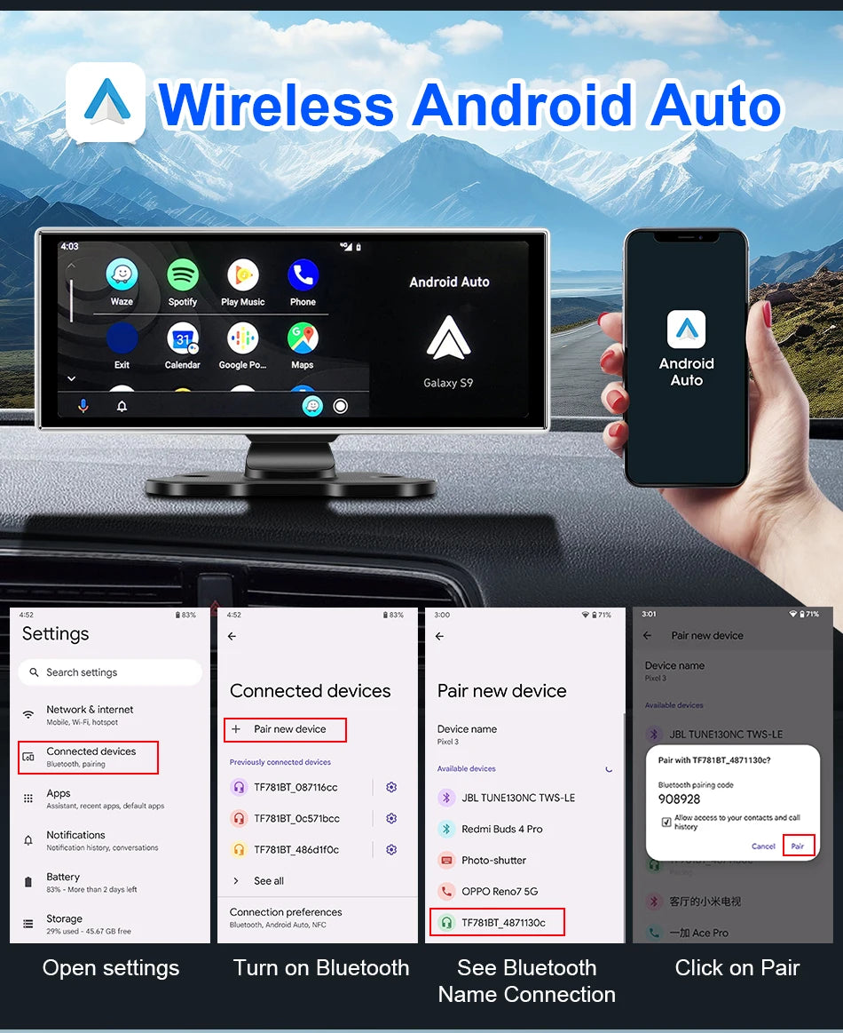 10/11.26" 4K Dash Cam with Wireless Carplay & Android Auto | GPS | Dual Lens
