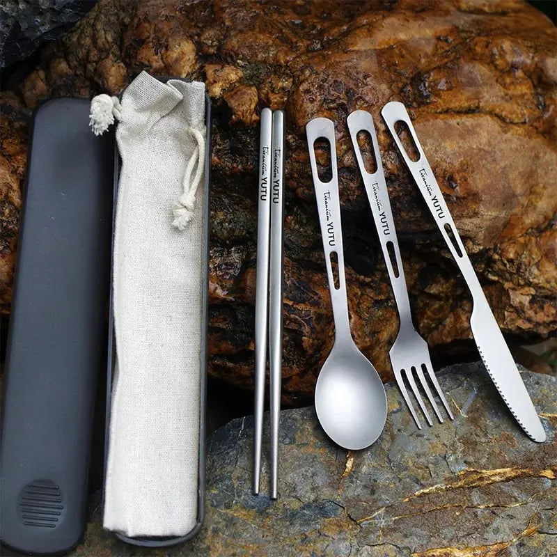 Premium Titanium Portable Cutlery Set - Lightweight Travel Tableware
