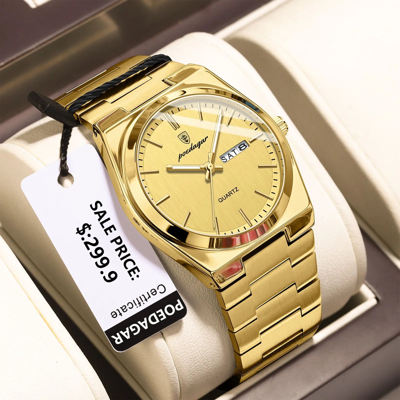 POEDAGAR Luxury Men's Quartz Watch - Waterproof, Luminous, Date & Week
