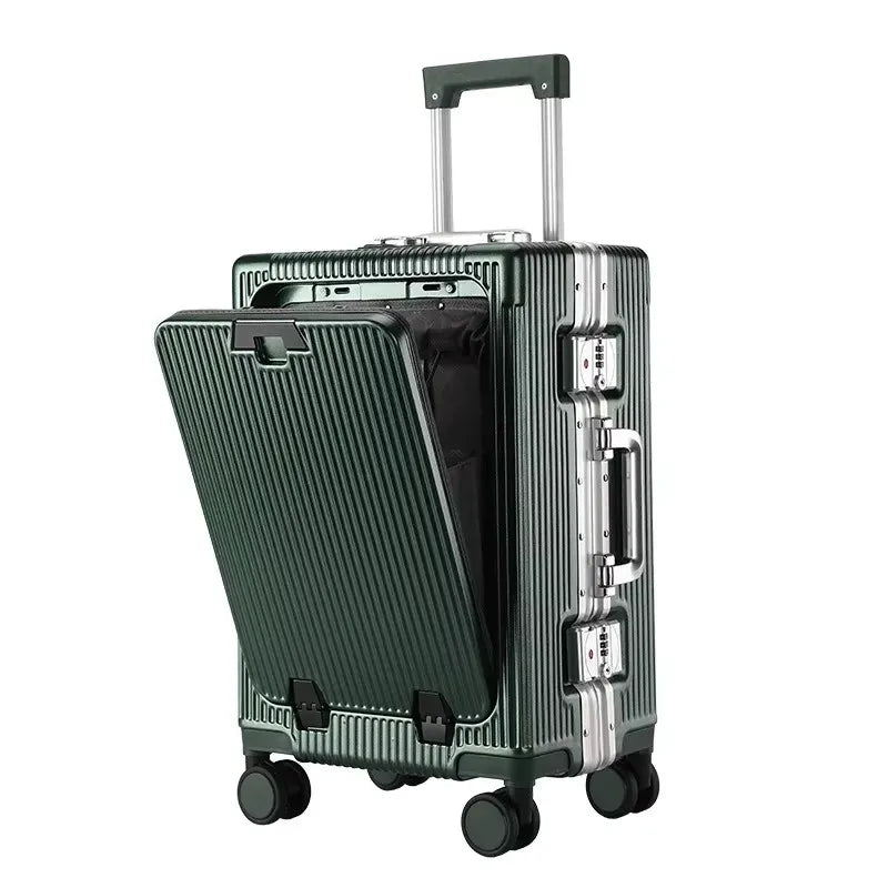 Vabena Front Opening USB Charging Aluminum Carry-on Suitcase