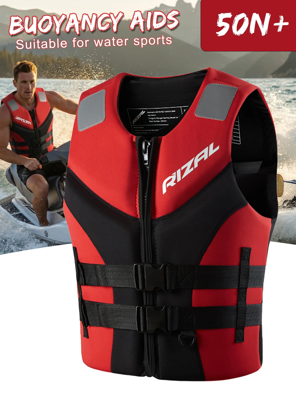 Adult Life Vest for Water Sports, Kayak, Wakeboard & Rescue - High Visibility Safety Jacket