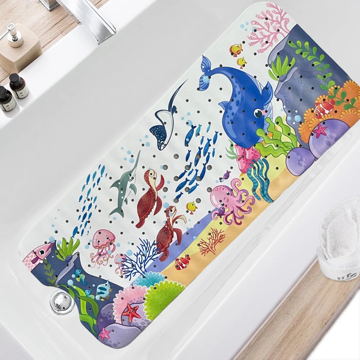 Cartoon Extra Long Bathtub Mat - Non-Slip Shower Mat 40x100cm with Suction Cups & Drain Holes