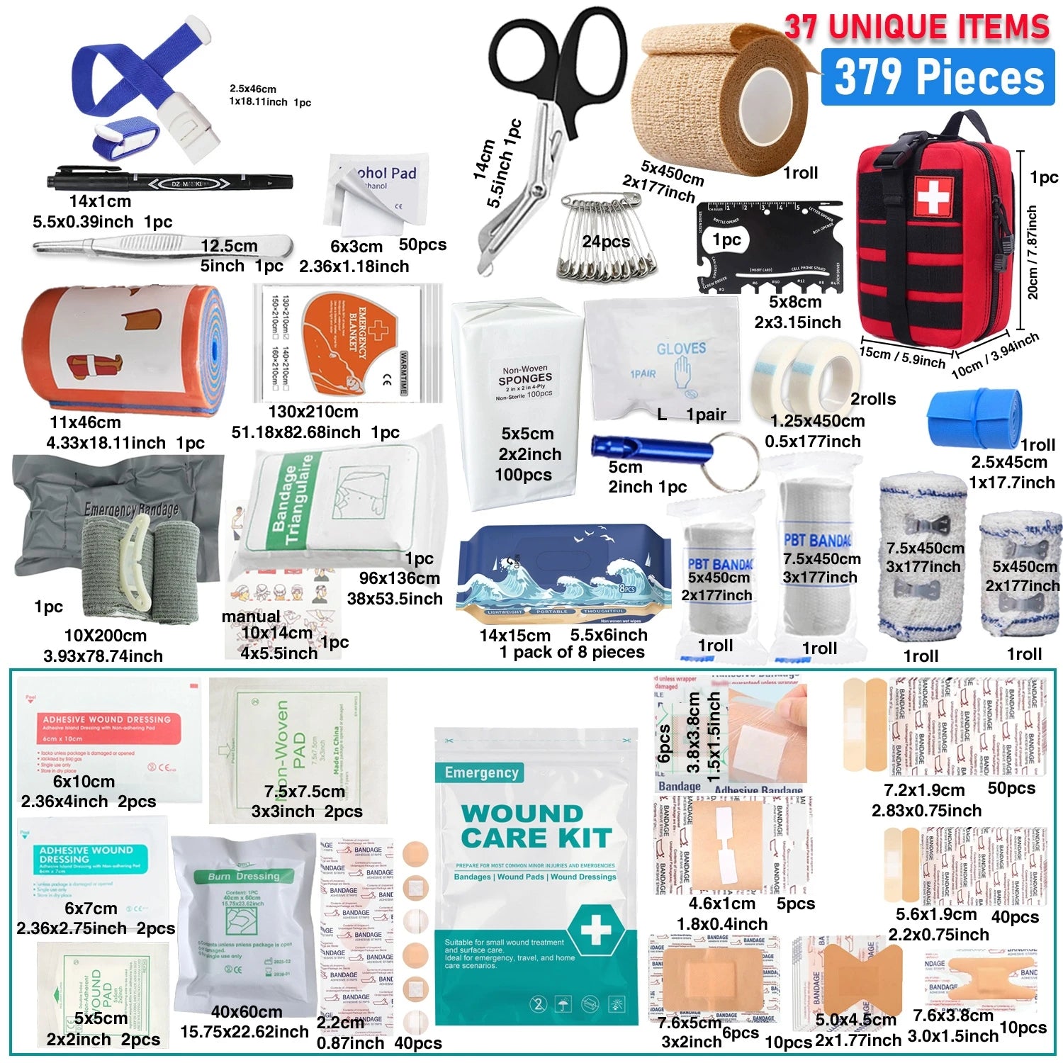 379-Piece First Aid Kit | Portable Emergency Survival Bag for Home & Outdoor
