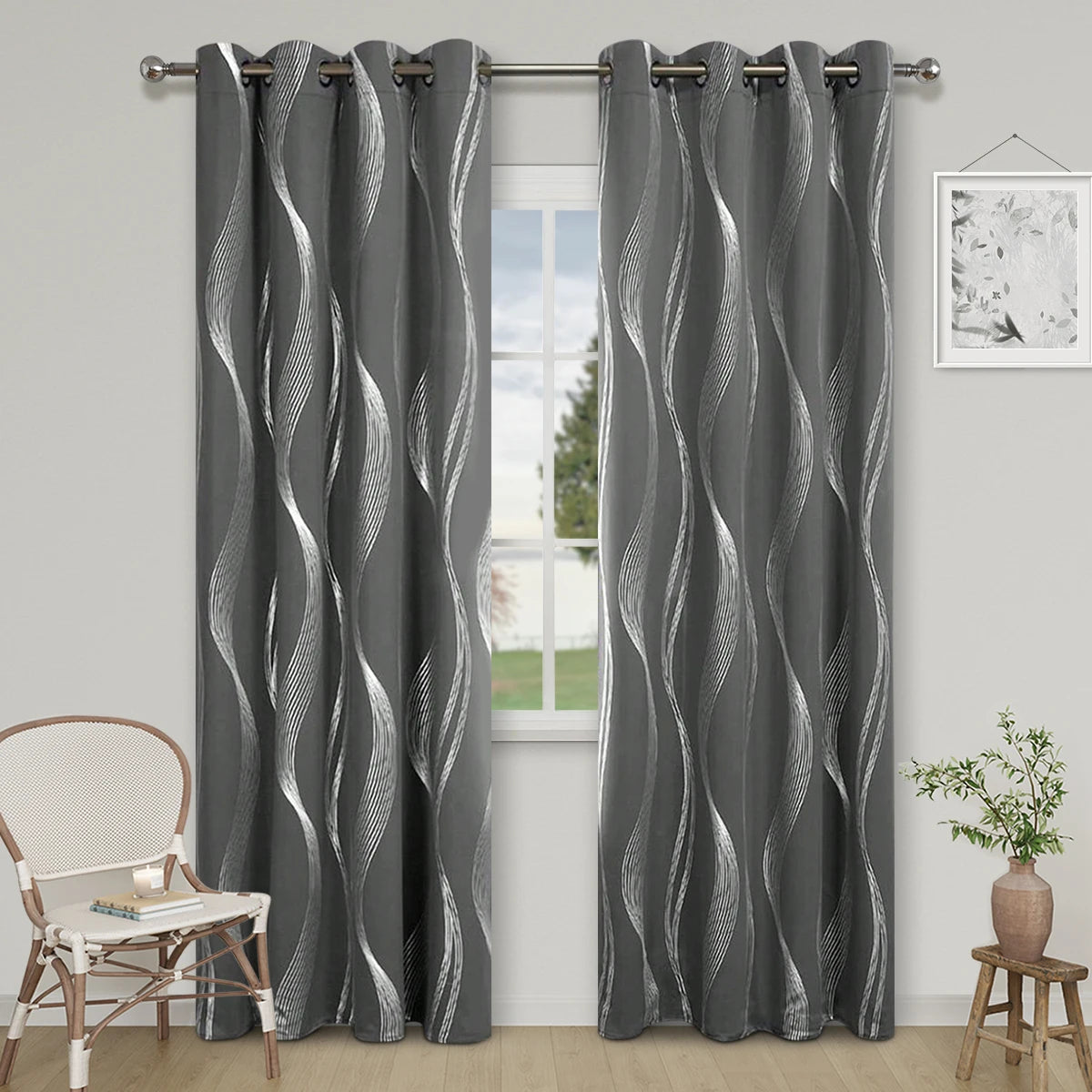 High Precision Silver Embossed Wave Blackout Curtain - Light & Heat Control