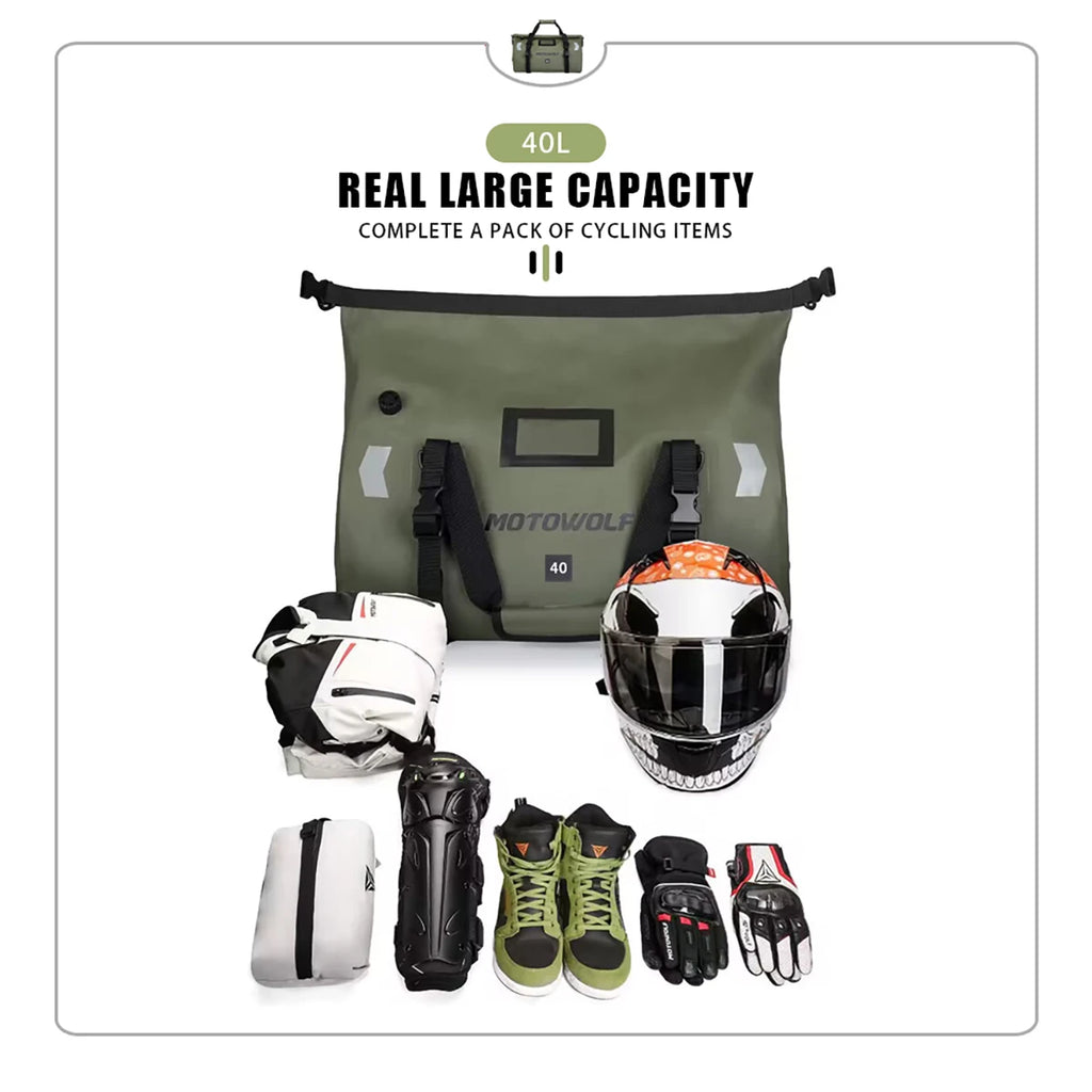 Waterproof Motorcycle Tail Bag | Dry Roll Luggage | 20L, 40L, 66L