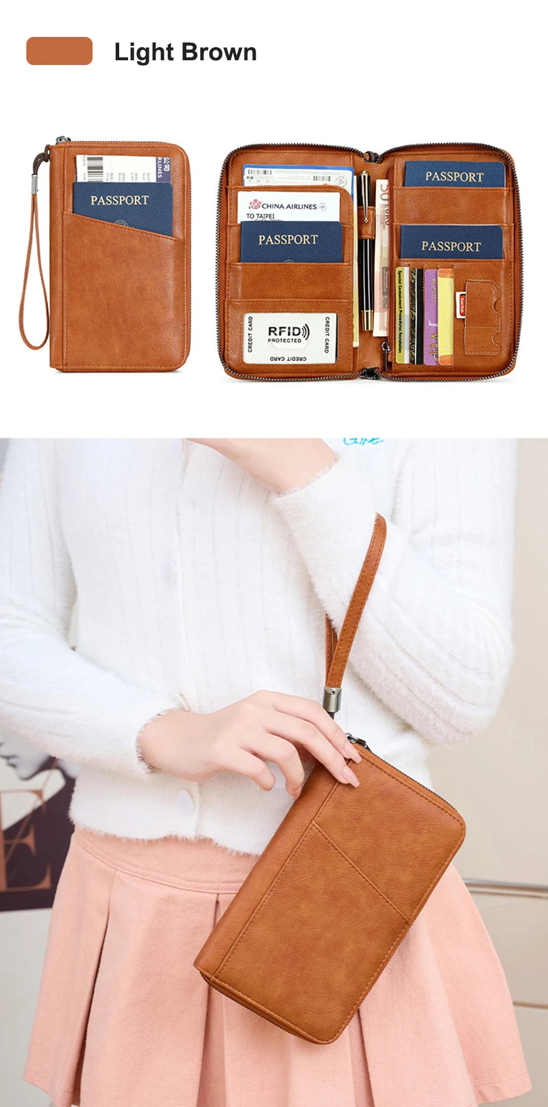 Travel Passport Wallet - RFID Anti-Theft PU Leather Organizer for Men & Women