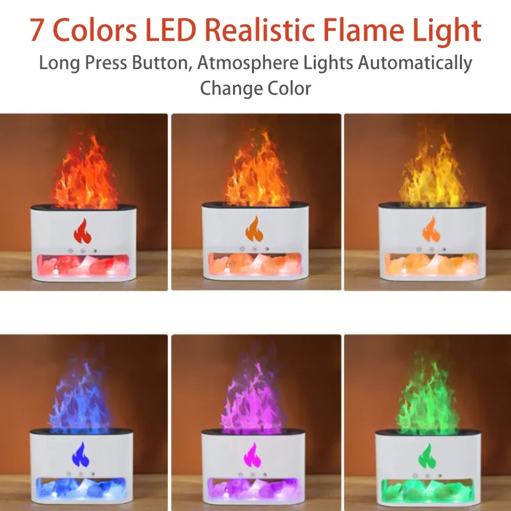 7-Color Flame Volcano Diffuser & Humidifier | Crystal Salt Lamp Fire Effect