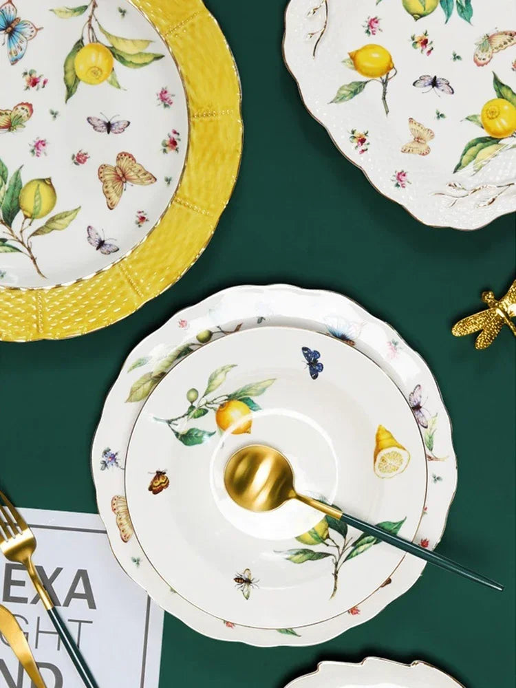 Elegant Lemon Ceramic Dining Set & Coffee Cups - Premium Dinnerware