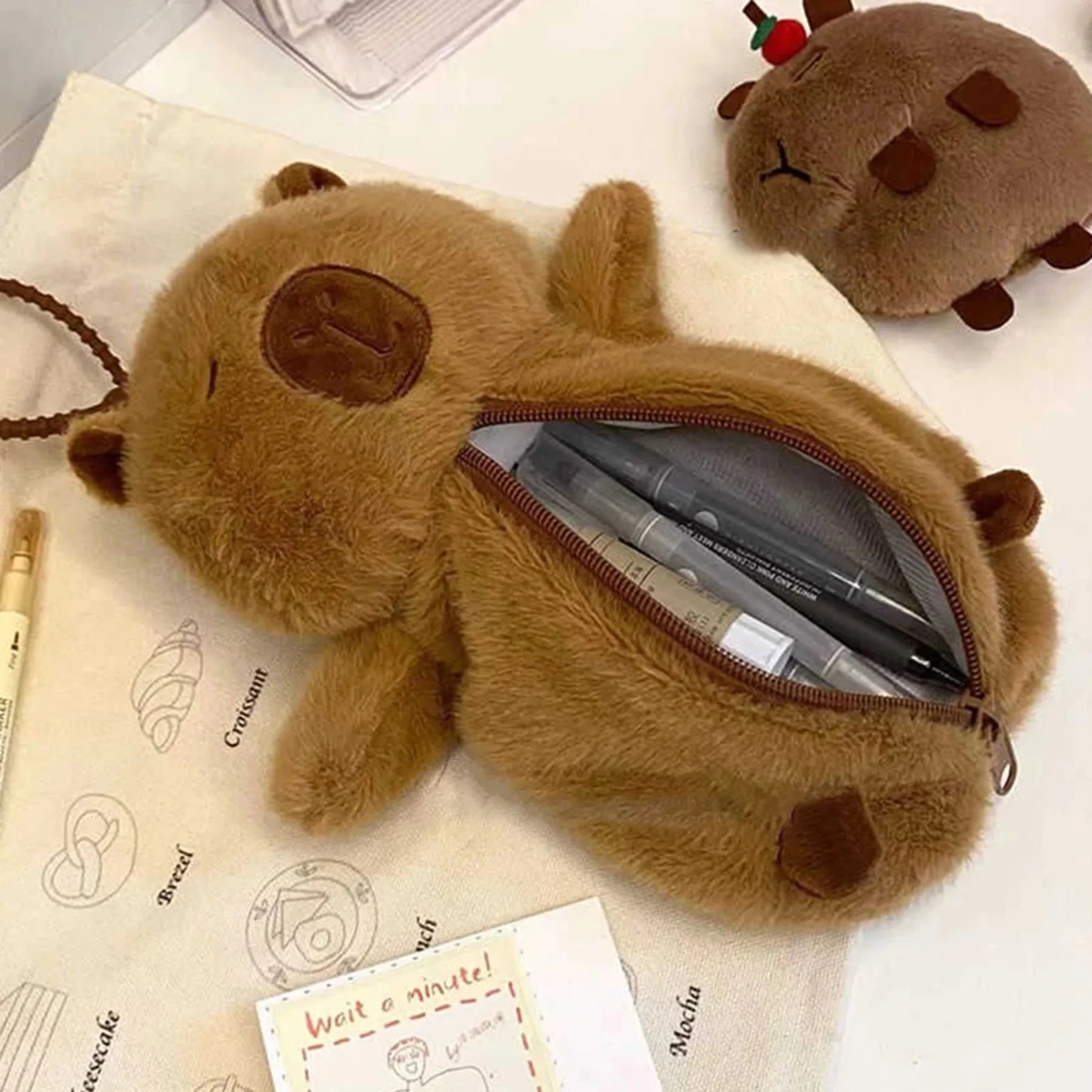 Creative Plush Capybara Pen Bag - Large Capacity Pencil Case & Stationery Storage